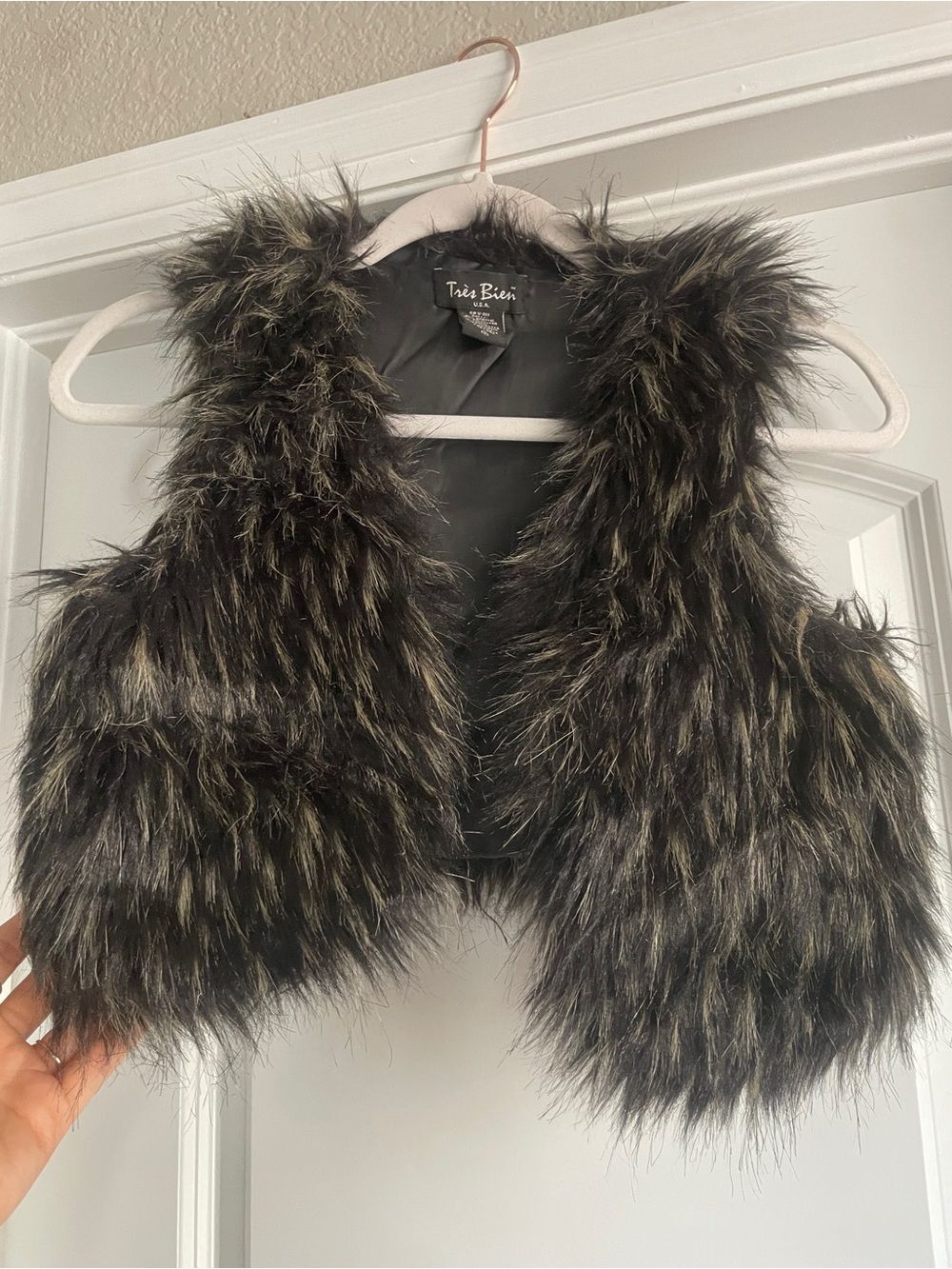 Tres Bien Cropped Faux Fur Vest in Black and Brown Tones Edgy Street Style Small